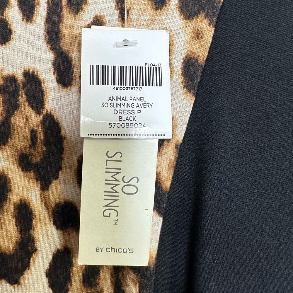 Chico's Black Dress with Leopard Print Panel Size 1.5 (8-10) - Picture 6 of 10